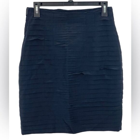 Vintage Gianni Versace Silk Navy Blue Horizontal Pleated Pencil Skirt Size S/M - Picture 1 of 12